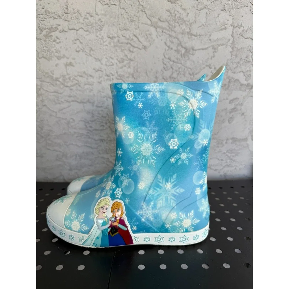 Crocs x Disney Frozen Elsa Anna Rain Boots Girls J3 Blue Pull On Waterproof